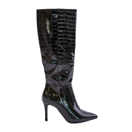 Botas pretas de salto alto com relevo Reanwenna preto Botas pretas de salto alto com relevo Reanwenna preto