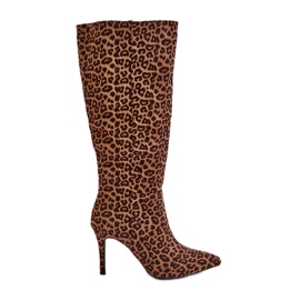Botas de salto alto leopardo Reanwenna castanhas marrom