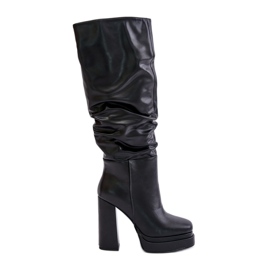 Botas pretas com isolamento Beridra, salto alto e plataforma com franzido preto