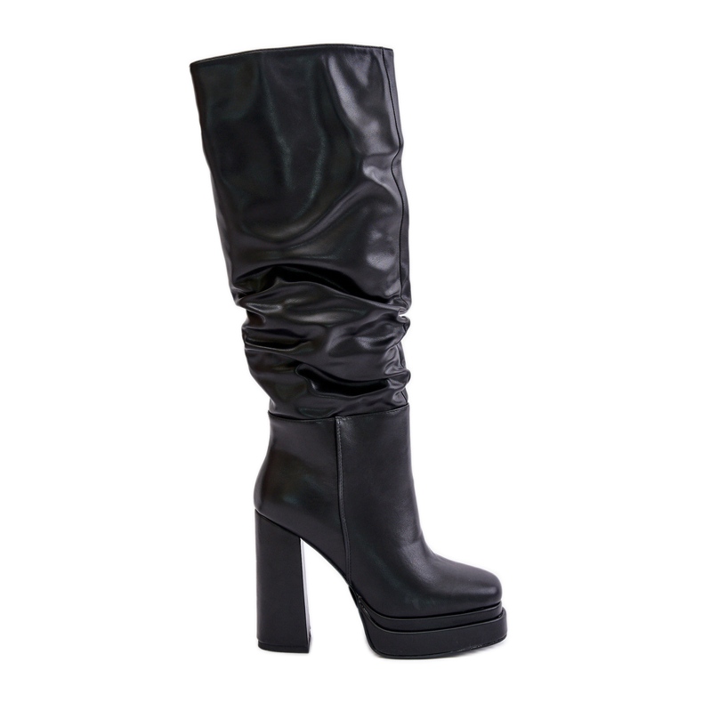 Botas pretas com isolamento Beridra, salto alto e plataforma com franzido preto