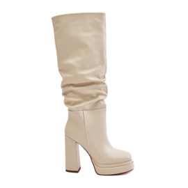 Botas Slip-on De Salto Alto E Plataforma Com Ruching, Isoladas Bege Claro Beridra