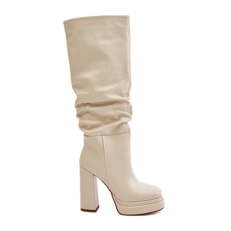Botas Slip-on De Salto Alto E Plataforma Com Ruching, Isoladas Bege Claro Beridra