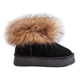 Botas de neve de couro sobre plataforma com pele, Preto Avirisa