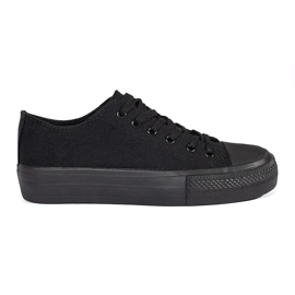Seastar Tênis preto clássico feminino com cadarço e plataforma
