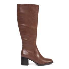 Botas femininas clássicas de couro marrom de salto alto Sergio Leone