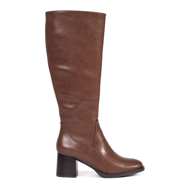 Botas femininas clássicas de couro marrom de salto alto Sergio Leone castanho