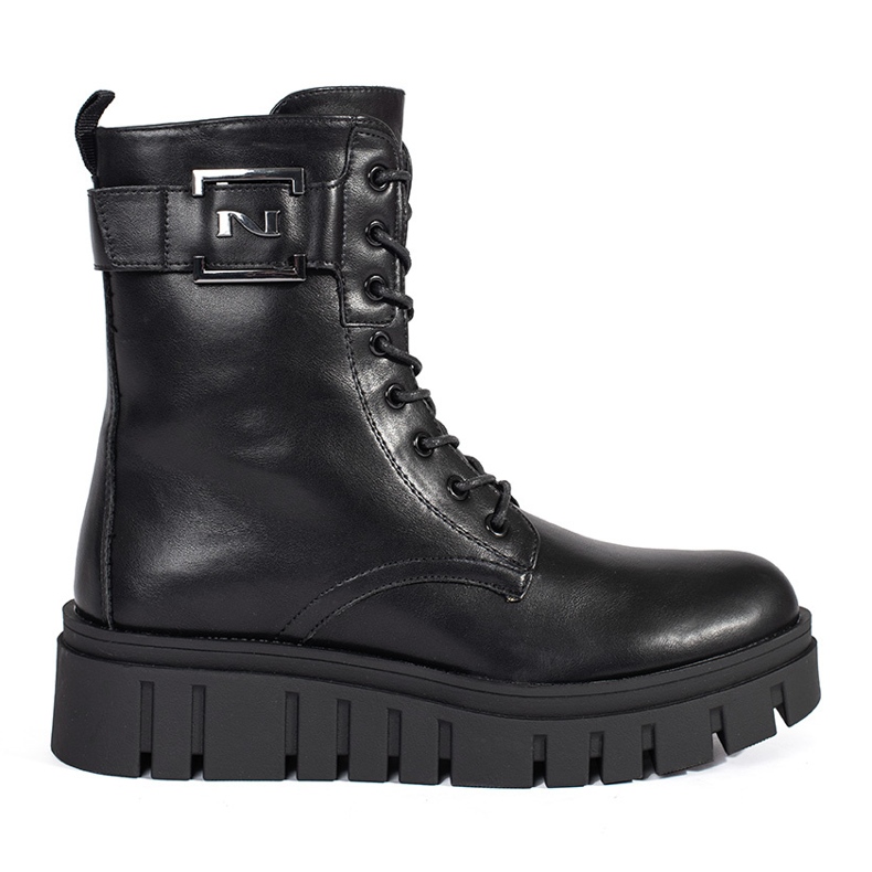Seastar Botins pretos com atacadores na plataforma