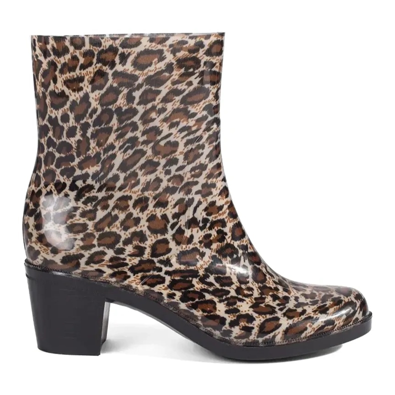 Galochas femininas com salto com estampa de leopardo castanho
