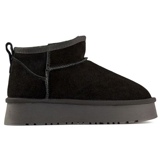 Botas femininas de couro preto para neve e botas de inverno bege feitas de couro natural