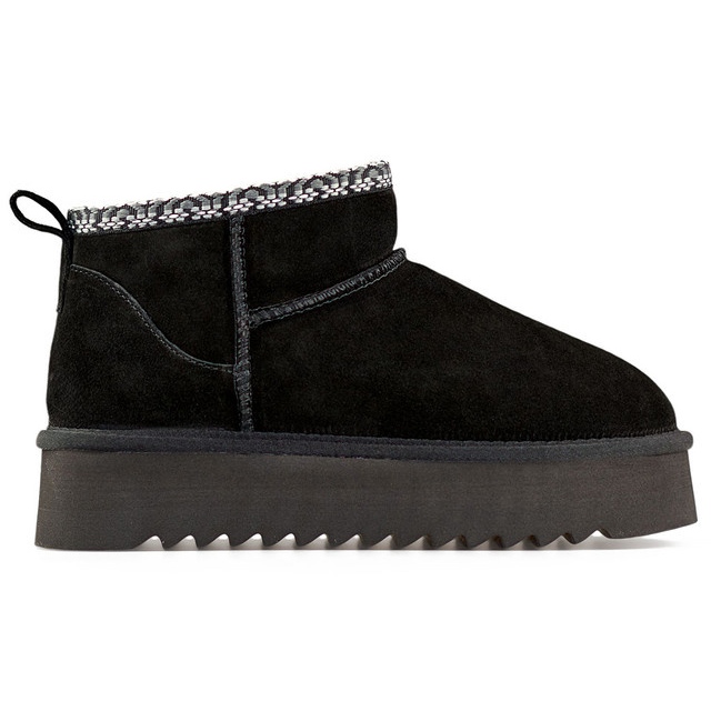 Botas de neve de couro preto, botas femininas de inverno com isolamento
