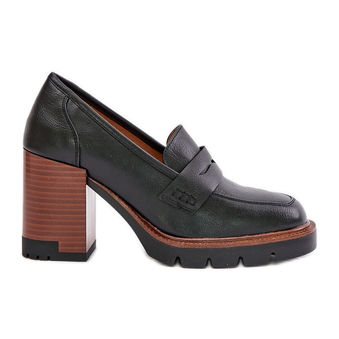 Sapatos femininos de salto alto em couro ecológico preto Vinceza 58105