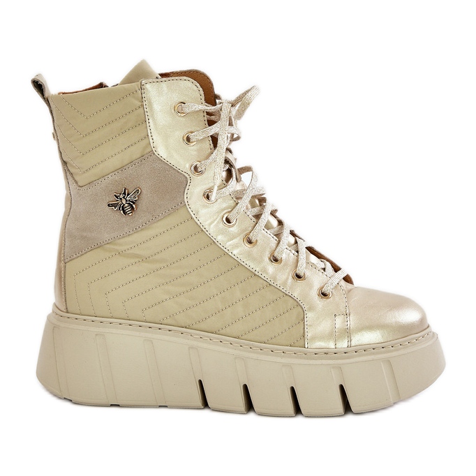 Botins de couro na plataforma Maciejka 06751-25 dourado