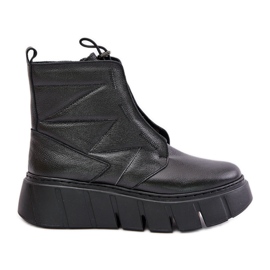 Zazoo 60472 Botas de couro com plataforma e cunha pretas preto