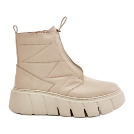 Zazoo 60472 Botins de couro com plataforma e cunhas, bege