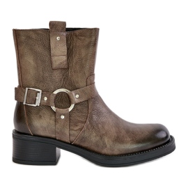 Zazoo 60480 Botas de couro com salto baixo quente marrom-cinza