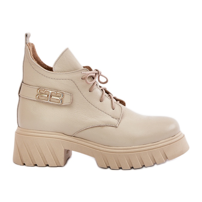 Zazoo 60483 Botas femininas de couro cano baixo, bege quente