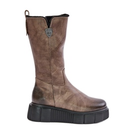 Zazoo 70121 Botas femininas de couro marrom com lã