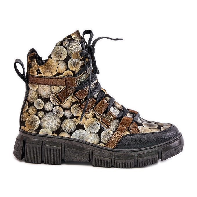 Botins de couro com cadarço plano Maciejka 06158-25 dourado