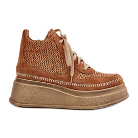 Botas de couro com plataforma e cunha Maciejka 06759-29 Marrom
