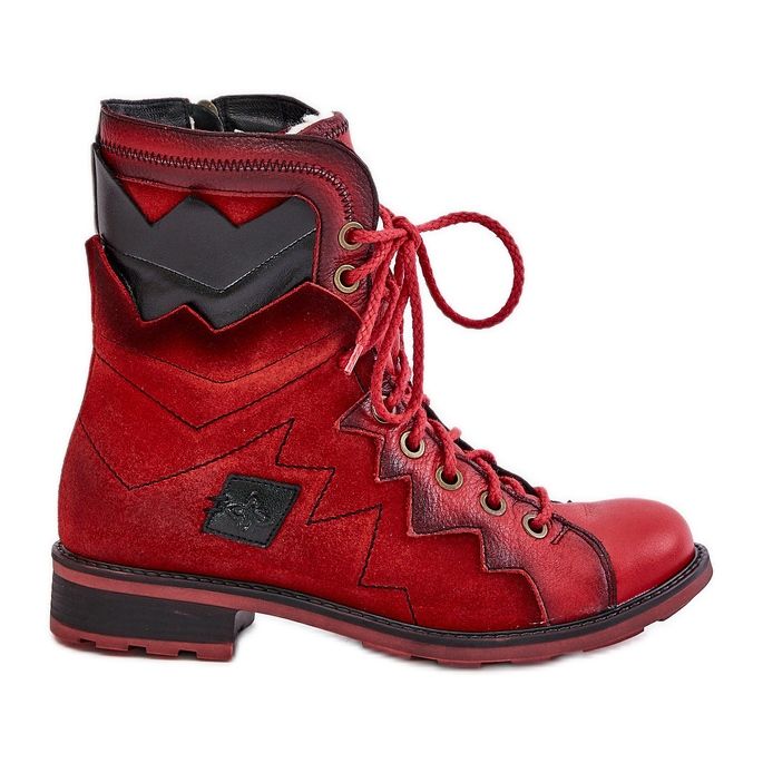 Botas femininas quentes de couro com salto baixo Maciejka 06106-08 vermelhas vermelho