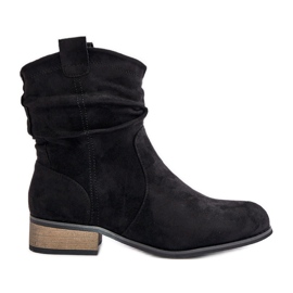 Botins isolados com salto baixo franzido, Black Elletinnia preto