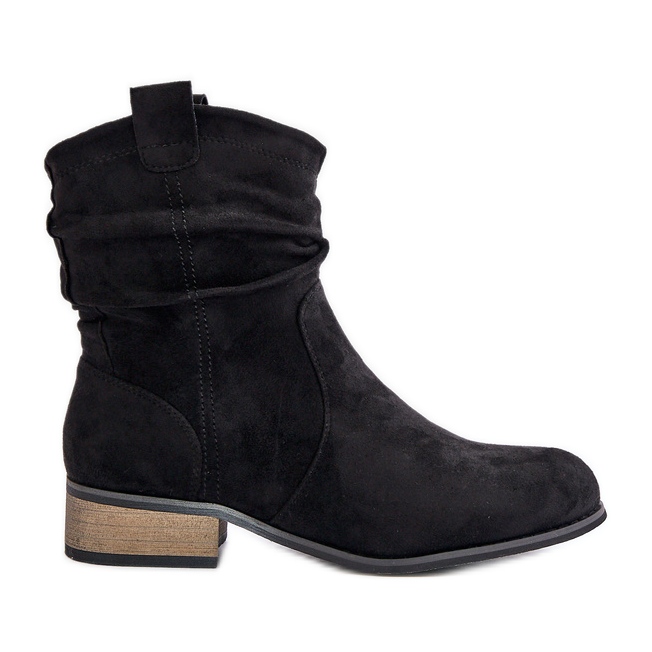 Botins isolados com salto baixo franzido, Black Elletinnia preto