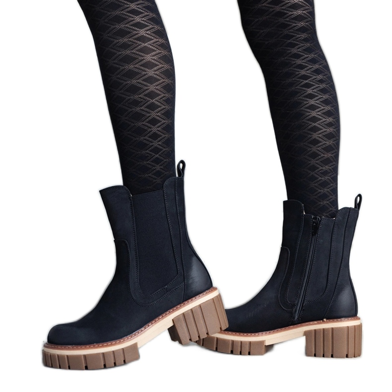 Botas de plataforma maciça pretas com abrasões da Sholla preto