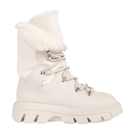 Seastar Botas de neve femininas bege com cadarço e pele na plataforma