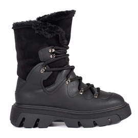 Seastar Botas de neve femininas negras com cadarço e pele na plataforma preto