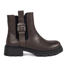 Botas Chelsea femininas marrons com fivela marrom