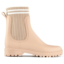 Botas Wellington femininas bege com parte superior em meia elástica