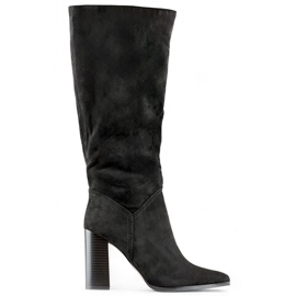 Botas femininas de camurça de salto alto, botas de cano alto com salto agulha preto