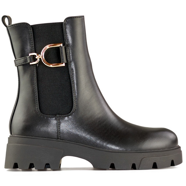 Botas de inverno femininas negras com sola grossa, botins pretos com zíper
