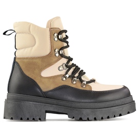 Botins femininos com atacadores, sapatos femininos de inverno com cano alto bege Botins femininos com atacadores, sapatos femininos de inverno com cano alto bege