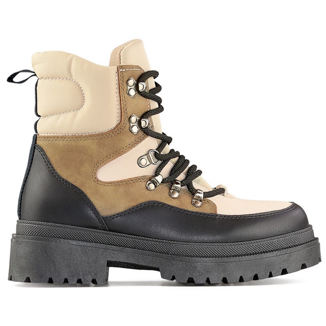 Botins femininos com atacadores, sapatos femininos de inverno com cano alto bege