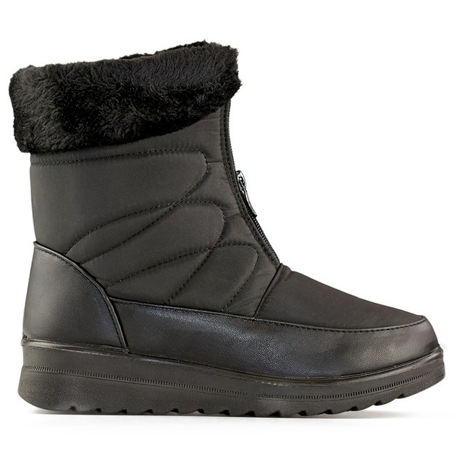Botas altas de inverno com isolamento para mulheres, botas de neve com zíper, botas de inverno com sola plana preto