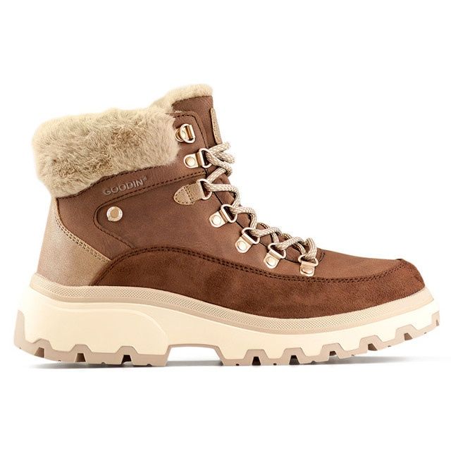 Botas de trekking marrons, botas de inverno com isolamento e amarração castanho