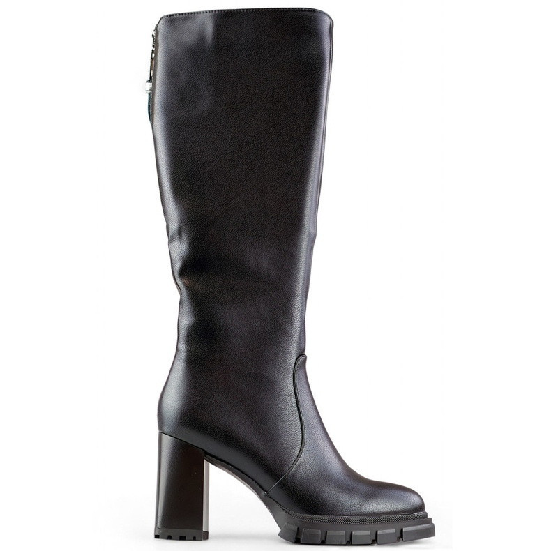 Botas pretas de salto alto até o joelho, botas femininas isoladas com salto, couro ecológico preto