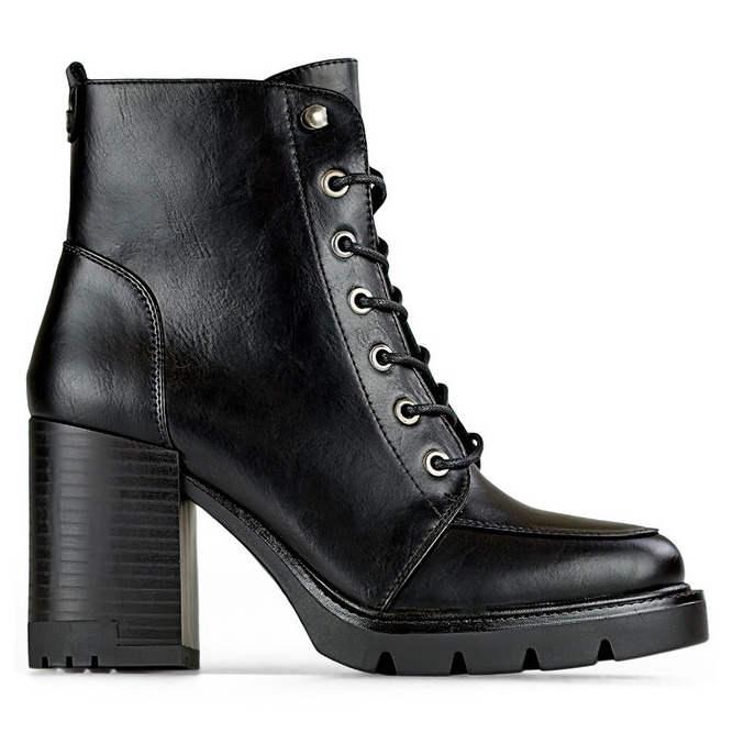 Botas femininas de salto alto com atacadores, sapatos de inverno com isolamento preto