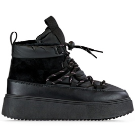 Botas de neve pretas com punho, botas femininas de inverno com sola grossa e isoladas preto