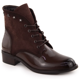 Botins femininos de couro envernizado com rebites marrons Sabatina DM24-25P castanho