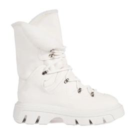Seastar Botas femininas de neve brancas com cadarço e pele na plataforma branco