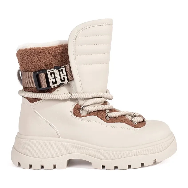 Seastar Botas de neve femininas bege com pele e sola grossa