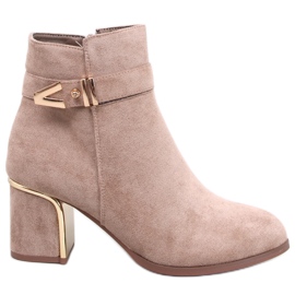 Botins elegantes de salto alto Khalia Khaki bege