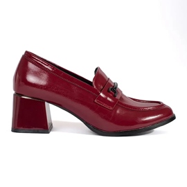 Goodin Mocassins femininos cor de vinho com salto alto vermelho