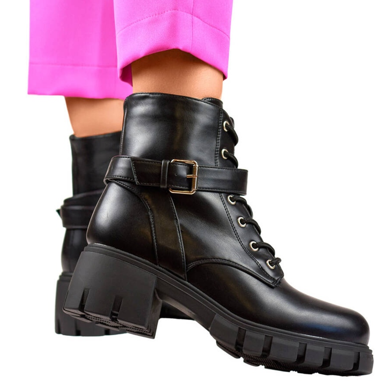 Botas femininas com salto baixo e plataforma, pretas BM530B preto