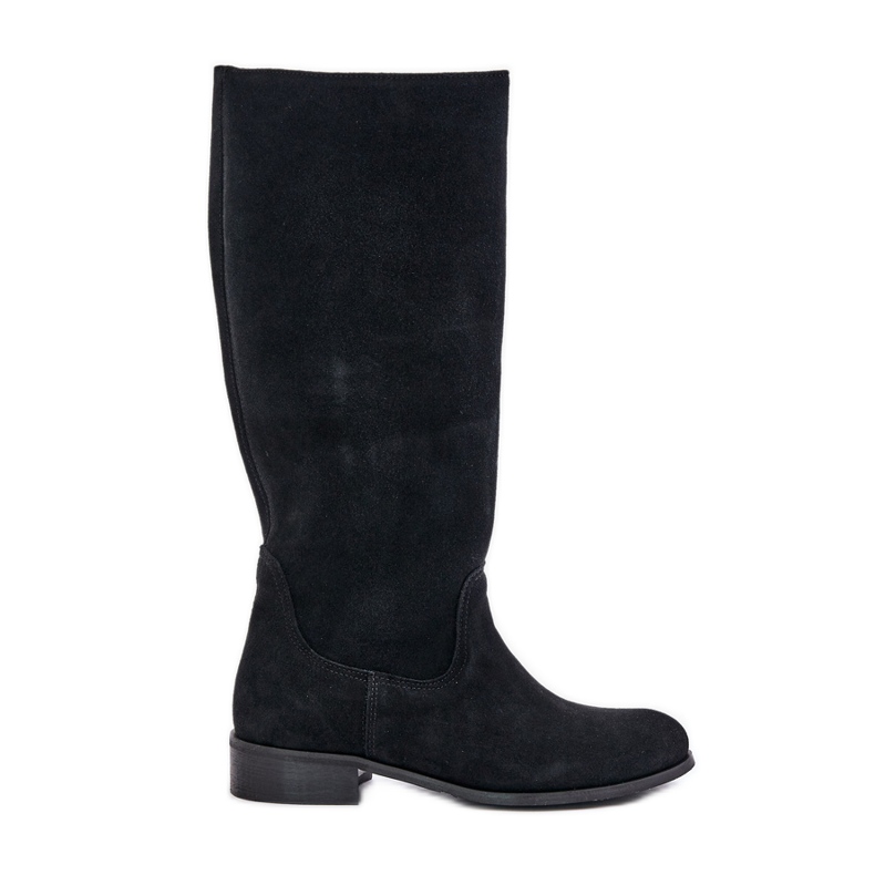 Lewski Shoes Botas femininas de camurça de cano médio com zíper esquerdo 3616 pretas preto