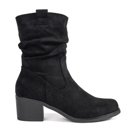 Botas femininas pretas estilo cowboy com parte superior com babados preto
