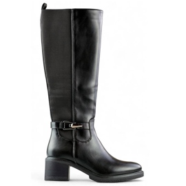 Botas femininas de salto baixo com borracha elástica, pretas FC29B preto