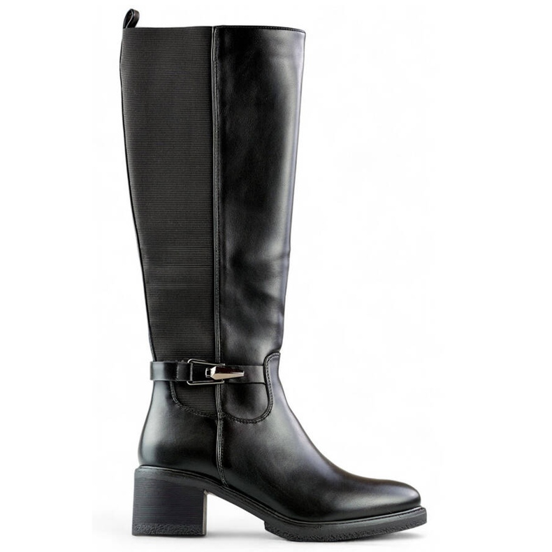 Botas femininas de salto baixo com borracha elástica, pretas FC29B preto